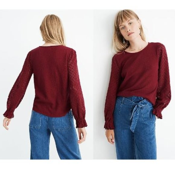 Madewell Tops - Madewell | Women's Texture & Thread Eyelet Mix Ruffle-Sleeve Top - Size M